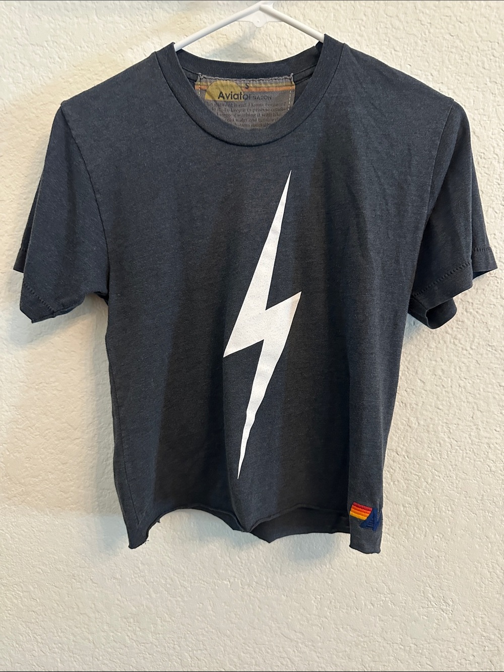 Aviator Nation Charcoal Tee with White Lightning Bolt
